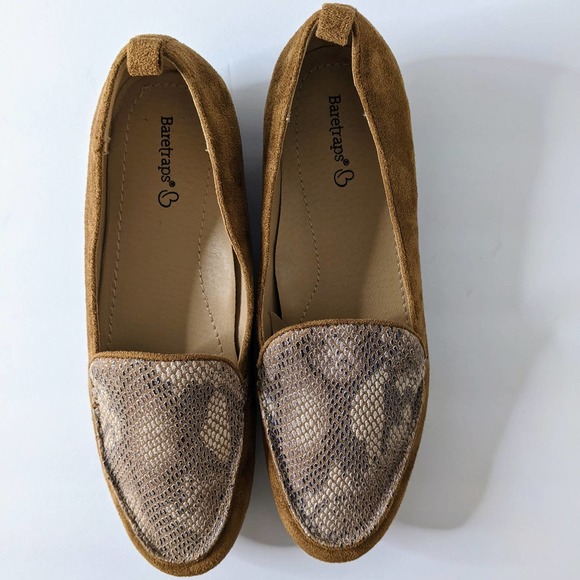 Women's Faux Suede Camel & Snakeskin Flat Loafer Size 9 - Picture 4 of 5